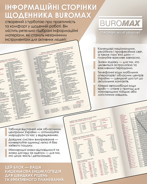 Ежедневник датированный 2026 Buromax Prestige из искусственной кожи А5 336 страниц Бежевый (BM.21147-28) - изображение 10