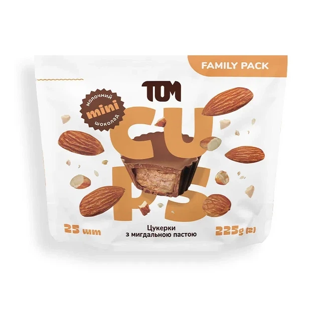 Конфеты с миндальной пастой Family Pack, TOM peanut butter, 225 г - Фото 1 Конфеты с миндальной пастой Family Pack, TOM peanut butter, 225 г - изображение 1