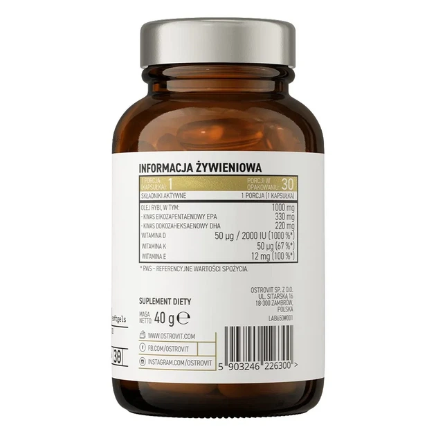 Элитная омега 3, витамин Д3 + витамин К2, PHARMA ELITE OMEGA 3 D3 + K2, OstroVit, 30 капсул - изображение 3