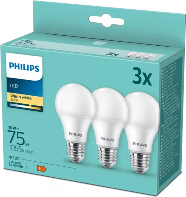 Набір лампочок світлодіодних Philips 10W E27 A60 827 1055LM FR 3PCS 3 шт. (929002306503) - зображення 2