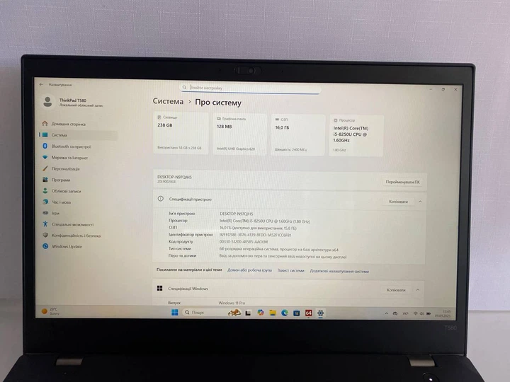 Ноутбук Lenovo ThinkPad T580 (i5-8250U / 16GB / SSD 256GB / 15.6