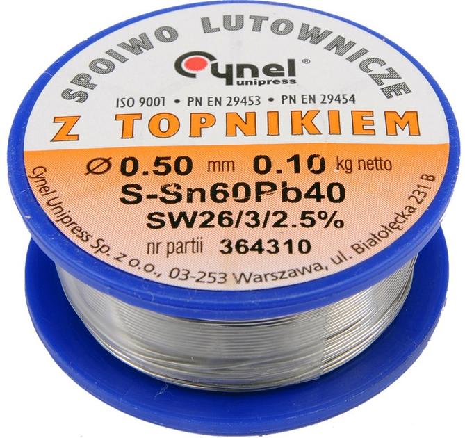 Припій Cynel Sn60-Pb40 дротяний на котушці діаметр 0.5 мм 100 г (5906083768002) - зображення 1