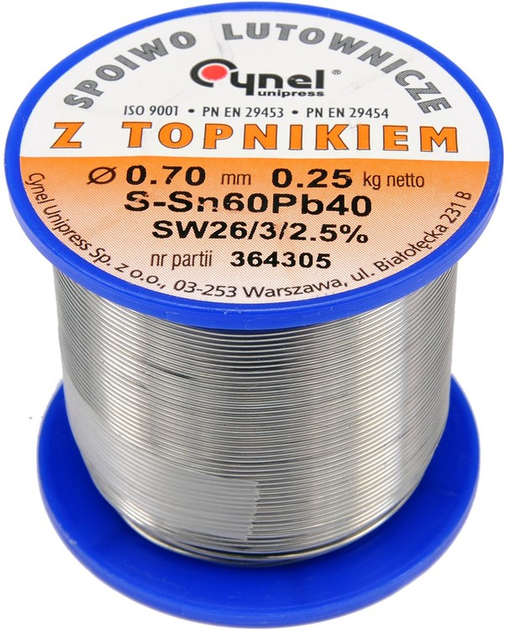 Припій Cynel Sn60-Pb40 дротяний на котушці діаметр 0.7 мм 250 г (5906083768071) - зображення 1