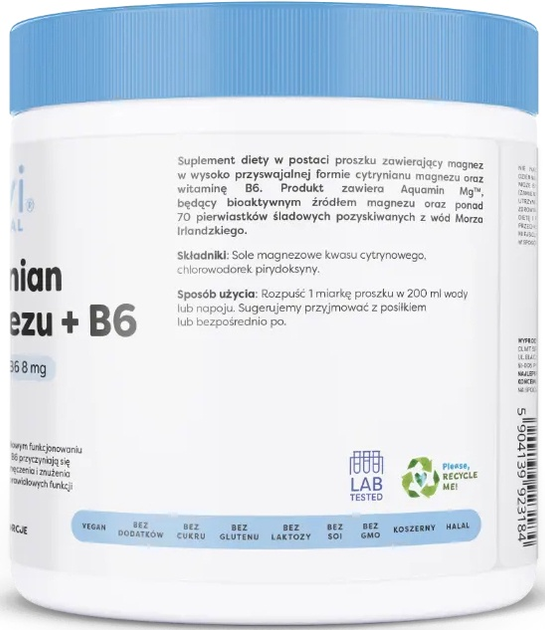 Suplement diety Osavi Cytrynian magnezu 400 mg + Witamina B6 250 g (5904139923184) - obraz 2