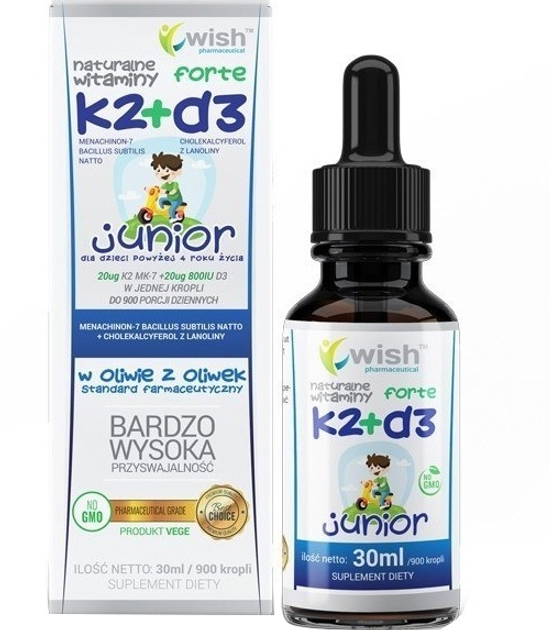 Suplement diety Wish Pharmaceutical Witamina K2 MK-7 + D3 Junior w kroplach 30 ml (5903351710190) - obraz 1