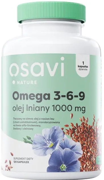 Дієтична добавка Osavi Omega 3- 6-9 Лляна олія 1000 мг 120 капсул (5904139923795) - зображення 1