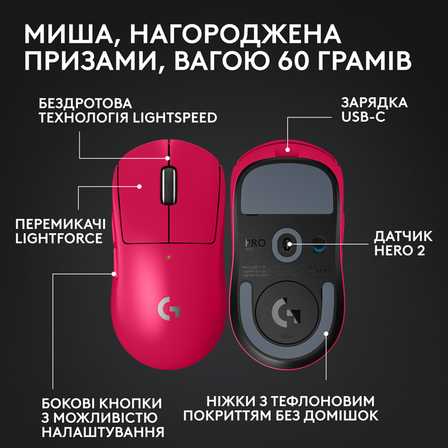 Мышь Logitech G Pro X Superlight 2 Lightspeed Magenta (910-006797) - изображение 6