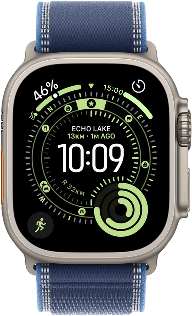 Smartwatch Apple Watch Ultra 3 GPS + Cellular 49mm Natural Titanium Case with Blue/Bright Blue Trail Loop - M/L (MEWU4) - obraz 2