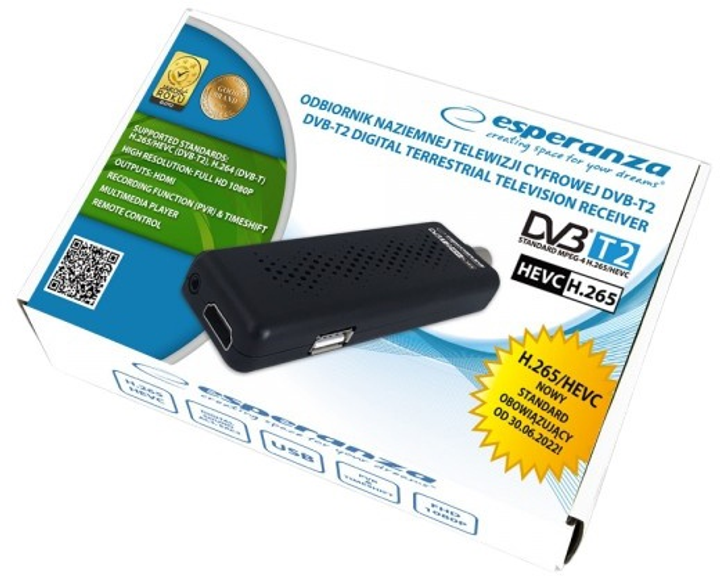 Tuner cyfrowy Esperanza EV109R DVB-T2 H.265/HEVC (5901299958131) - obraz 5