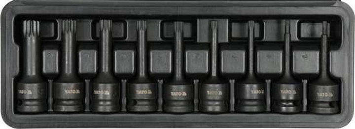 Набір викруткових ударних насадок Yato SPLINE M4-M16 квадрат 1/2" CrMo YT-10691 9 шт + кейс (5906083055515) - зображення 2