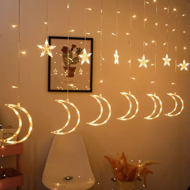 Lampki świąteczne ModernHome by Multistore księżyce i gwiazdy kurtyna 96 LED (RPBL-96L WARM WHITE) - obraz 4