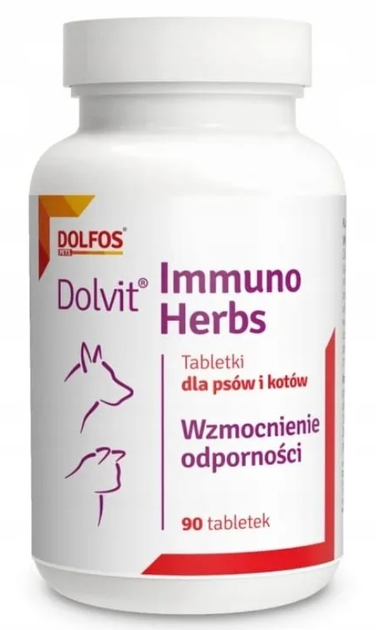 Дієтична добавка Dolfos Dolvit Immuno Herbs для підвищення імунітету у собак та котів 90 таблеток (5903772196474) - зображення 1