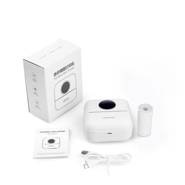 Портативный термопринтер без чернил Mini Printer с Bluetooth+1 рулон, Белый - изображение 3
