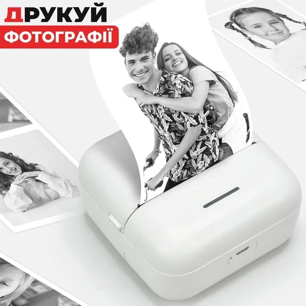 Портативный термопринтер без чернил Mini Printer с Bluetooth+1 рулон, Белый - изображение 7