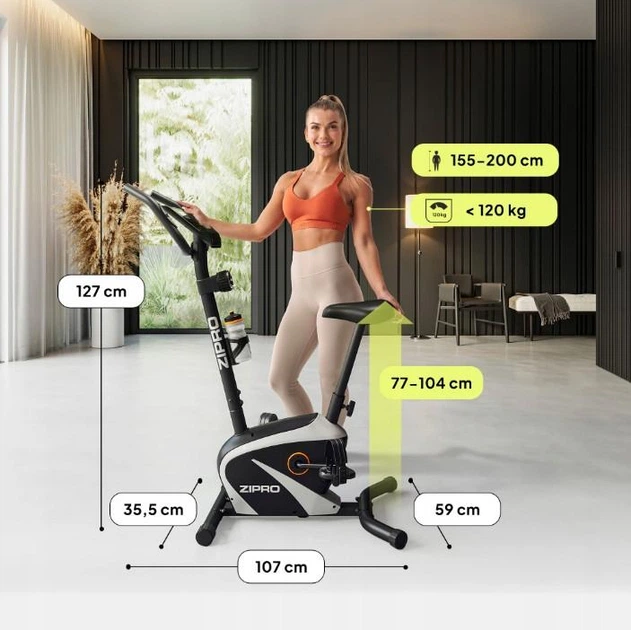 Велотренажер домашний Zipro Beat RS до 120 кг с системой магнитного сопротивления Черный с белым - изображение 3