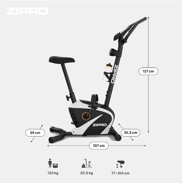 Велотренажер домашний Zipro Beat RS до 120 кг с системой магнитного сопротивления Черный с белым - изображение 11