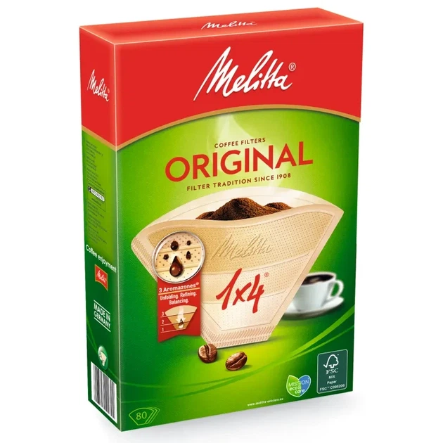 Паперові фільтри для пуровера трапецієподібні 1x4 Melitta 80 шт натуральні - зображення 3