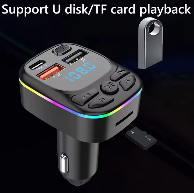 Автомобильный FM-трансмиттер Car C11 FM-передатчик 2 USB + TypeC ресивер, модулятор, плеер MP3 black Bluetooth - изображение 2