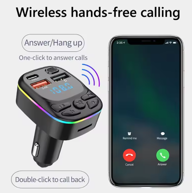 Автомобильный FM-трансмиттер Car C11 FM-передатчик 2 USB + TypeC ресивер, модулятор, плеер MP3 black Bluetooth - изображение 4