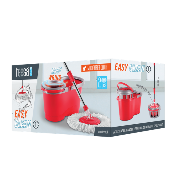 Mop obrotowy Teesa Easy Clean 1 + wiadro 6.5 l i 2 wkłady TSA0040 (5901890019583) - obraz 6