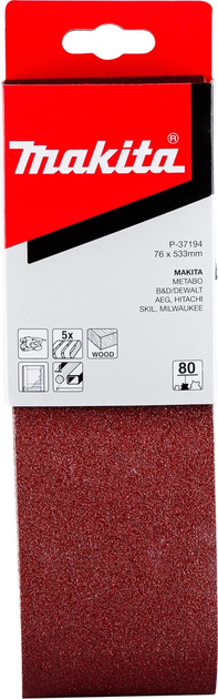 Taśma szlifierska Makita P-37194 76 x 533 mm K80 5 szt (88381972901) - obraz 2