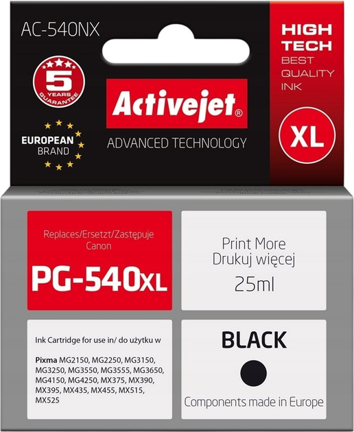 Tusz Activejet do Canon PG-540XL Black 25 ml (AC-540NX) - obraz 1