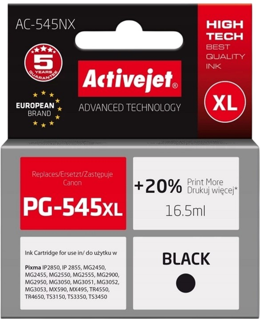 Tusz Activejet do Canon PG-545XL Black 16.5 ml (AC-545NX) - obraz 1