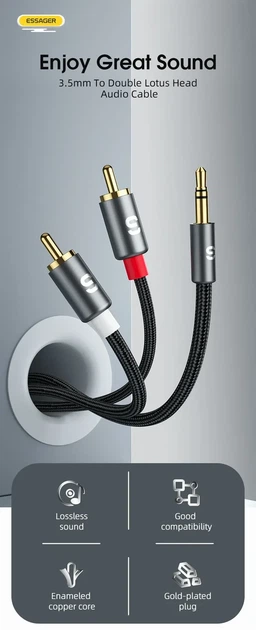 Кабель аудио Essager 3,5 мм Jack to 2RCA 3м Grey (EYPZJ-MYC0G) - Фото 2 Кабель аудио Essager 3,5 мм Jack to 2RCA 3м Grey (EYPZJ-MYC0G) - изображение 2