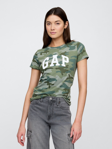 Футболка бавовняна пряма довга жіноча Gap 729555-10 S Камуфляжна (1200139319977) - зображення 1