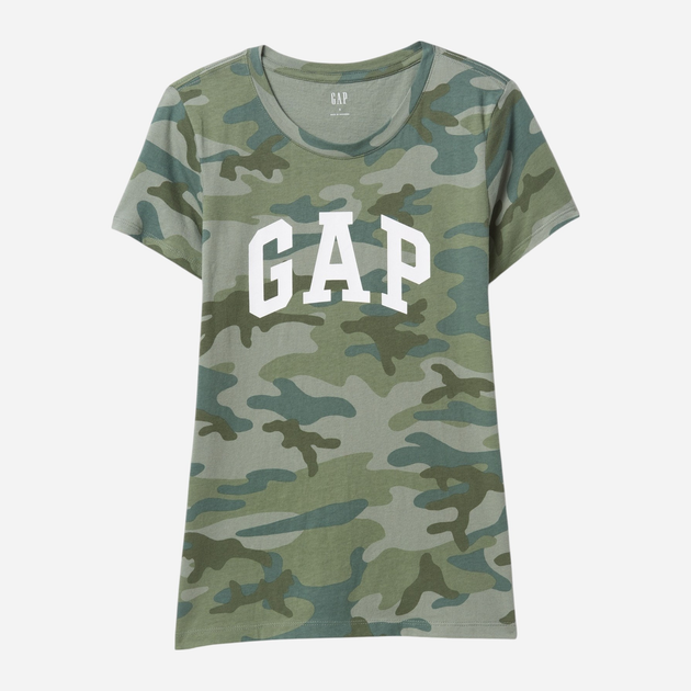 Футболка бавовняна пряма довга жіноча Gap 729555-10 XS Камуфляжна (1200139319847) - зображення 4