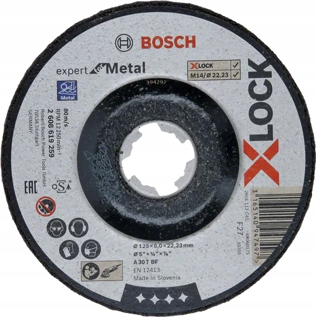 Tarcza szlifierska Bosch X-Lock 125 mm A30 2608619259 (3165140947497) - obraz 1