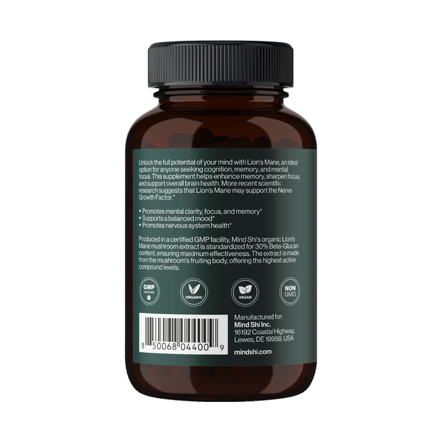 Organic Lion's Mane Extract - 60 veg caps органічний екстракт левової гриви для підтримки мозку, пам’яті, концентрації та нервової системи - Фото 3 Organic Lion's Mane Extract - 60 veg caps органічний екстракт левової гриви для підтримки мозку, пам’яті, концентрації та нервової системи - изображение 3