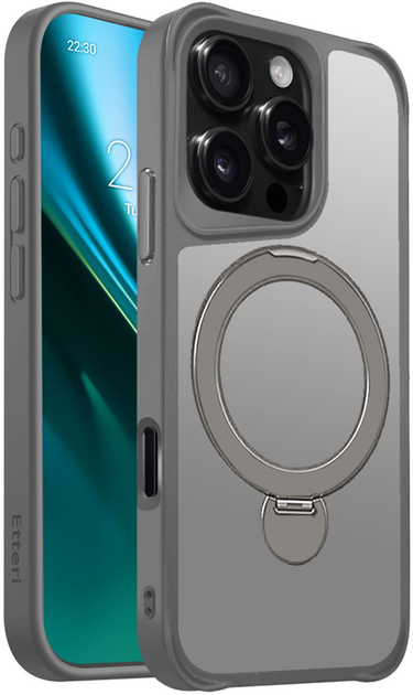 Etui plecki Etteri Matt Mag Ring do Apple iPhone 16 Pro Grey (5906961960351) - obraz 1