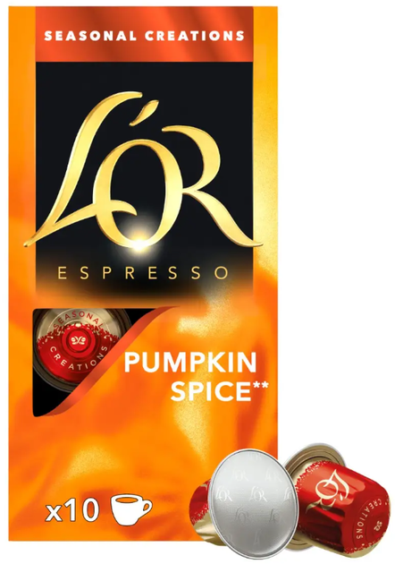 Кава в капсулах Nespresso L’OR Pumpkin Spice 10 капсул - Фото 1 Кава в капсулах Nespresso L’OR Pumpkin Spice 10 капсул - изображение 1