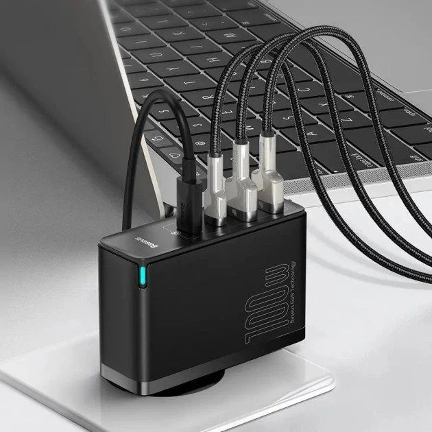 Сетевое зарядное устройство Baseus GaN2 Pro 100W CCGAN2P-L01 четыре порта (2 Type-C + 2 USB) с функцией быстрой зарядки QC4.0+PD3.0 + Кабель Type-C to Type-C 1m Black - Фото 8 Сетевое зарядное устройство Baseus GaN2 Pro 100W CCGAN2P-L01 четыре порта (2 Type-C + 2 USB) с функцией быстрой зарядки QC4.0+PD3.0 + Кабель Type-C to Type-C 1m Black - изображение 8