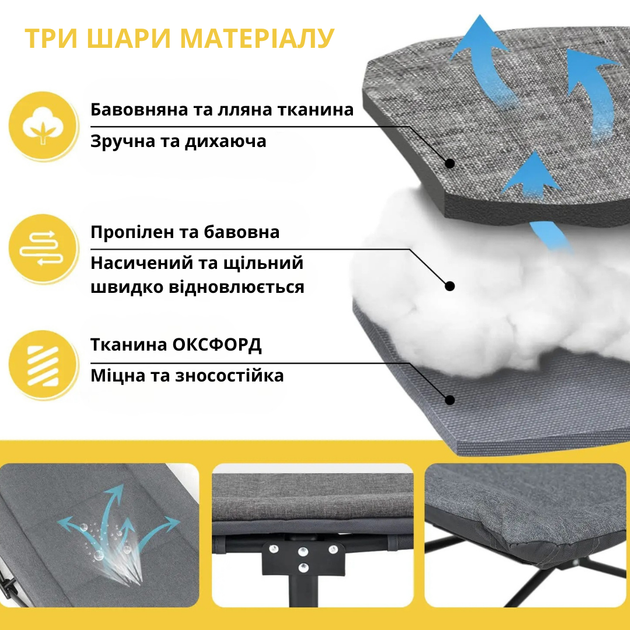 Туристична похідна розкладачка з вбудованим матрацом LEOBRO Grey 190 x 67 x 35 см, навантаженням до 150 кг, сіра - Фото 4 Туристична похідна розкладачка з вбудованим матрацом LEOBRO Grey 190 x 67 x 35 см, навантаженням до 150 кг, сіра - зображення 4