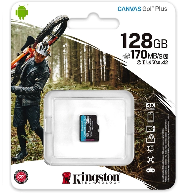 Карта памяти Kingston microSDXC 128Gb Canvas Go Plus A2 V30 UHS-1 U3 (R-170 Mb/s, W-90 Mb/s) - изображение 2