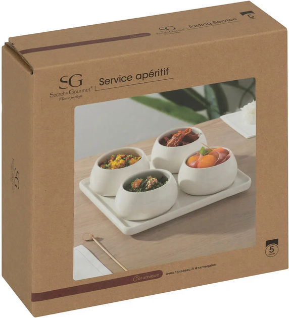 Набір для закусок Secret de Gourmet Nora Білий 4 мисочки + піднос 21 x 21 см (3560233503435) - зображення 6