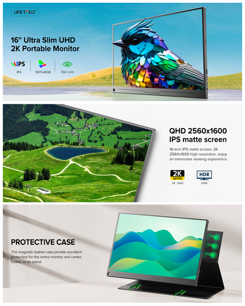 Портативный монитор UPERFECT UBegin J1 16'' BE16BQ 2K 100% sRGB USB-C - изображение 10