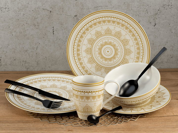 Набор столовой посуды CreaTable Mandala Gold из 8 предметов на 2 персоны керамика золотисто-белый - изображение 2