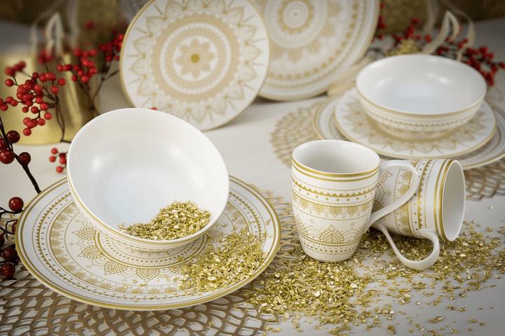 Набор столовой посуды CreaTable Mandala Gold из 8 предметов на 2 персоны керамика золотисто-белый - изображение 5