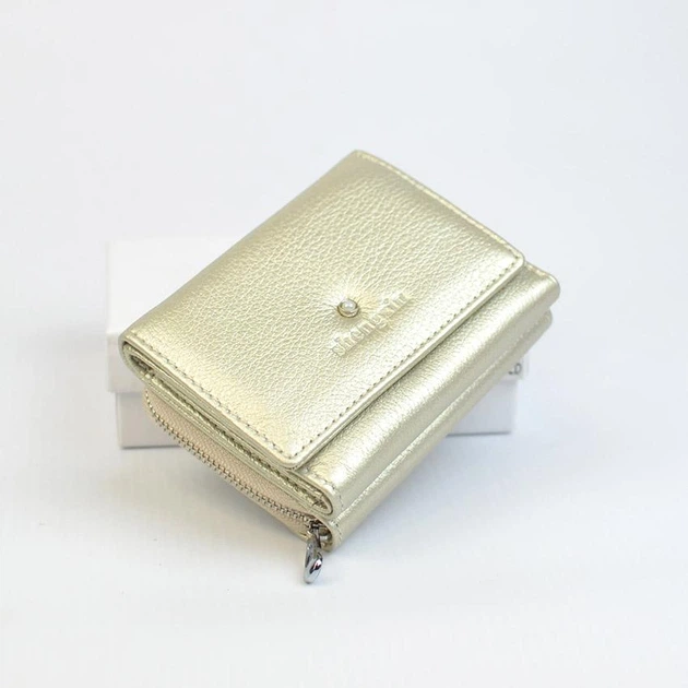 Кошелек портмоне Shengxin женский маленький кожаный на кнопке 10,5x8x4 см Золотистый - изображение 4