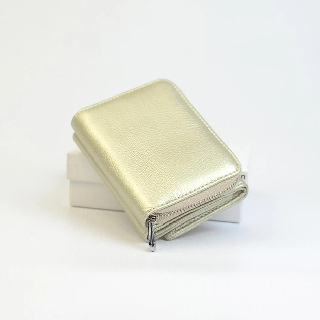 Кошелек портмоне Shengxin женский маленький кожаный на кнопке 10,5x8x4 см Золотистый - изображение 5