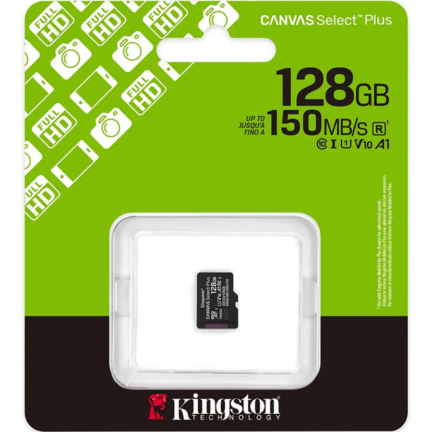 Карта памяти Kingston 128GB microSDXC class 10 UHS-I U3 V30 A1 Canvas Select Plus (SDCS3/128GB) - Фото 3 Карта памяти Kingston 128GB microSDXC class 10 UHS-I U3 V30 A1 Canvas Select Plus (SDCS3/128GB) - изображение 3