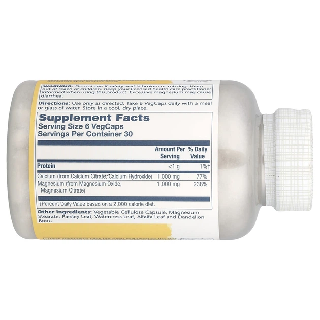 Кальцій та магній Цитрат Solaray (Calcium Magnesium Citrate) 1000 мг/1000 мг 180 шт - зображення 2