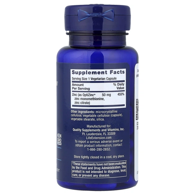Оптіцинк Life Extension (Zinc Caps) 50 мг 90 капсул LEX18139 - зображення 2