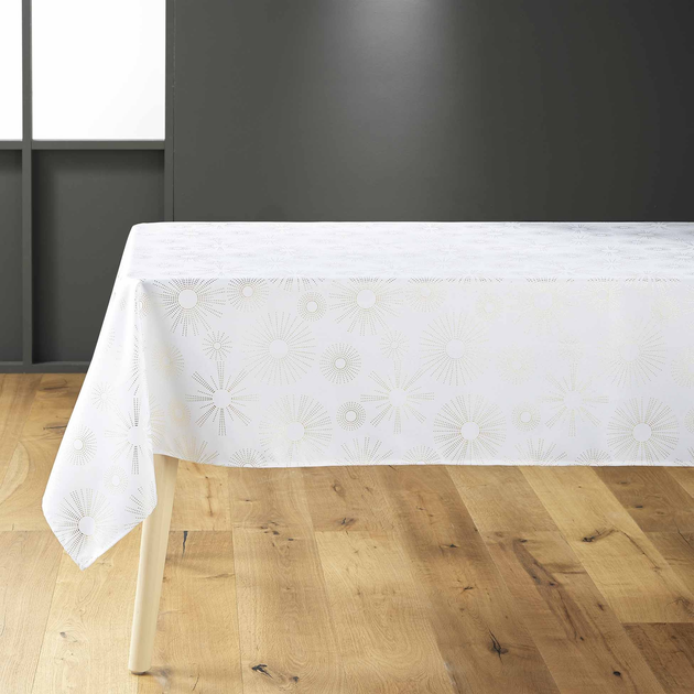 Скатертина Douceur d'intérieur Pampille з золотим візерунком біла 150 x 240 см (3574387231717) - зображення 1
