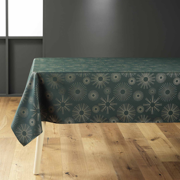 Скатертина Douceur d'intérieur Pampille з золотим візерунком темно-зелена 150 x 300 см (3574387231885) - зображення 1