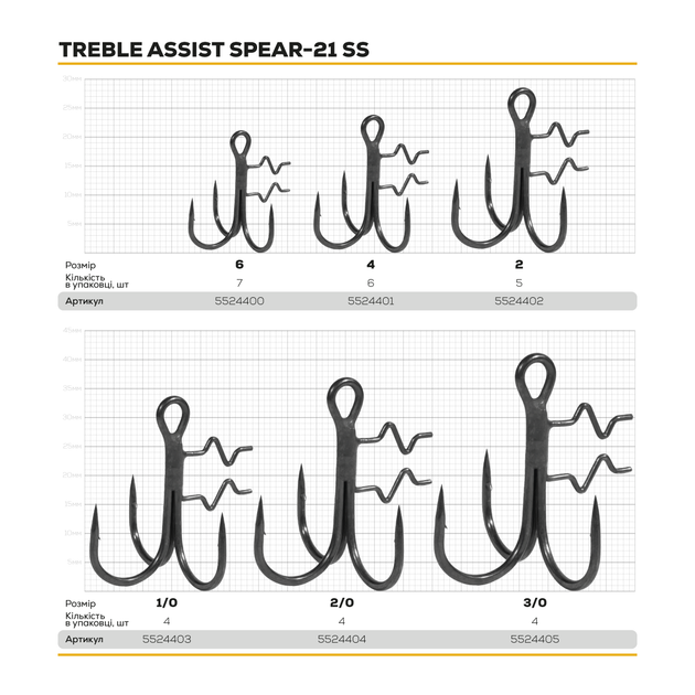 Крючок тройной для стингера BKK Treble Assist Spear-21 SS №1/0 (4шт) - Фото 2 Крючок тройной для стингера BKK Treble Assist Spear-21 SS №1/0 (4шт) - изображение 2