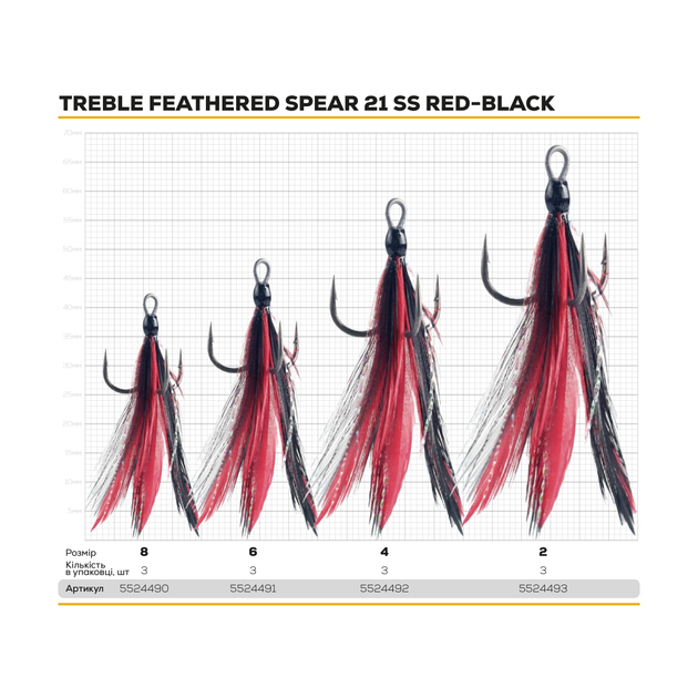 Крючок тройной с оперением BKK Feathered Spear-21 SS №6 Red-Black (3шт) - изображение 2